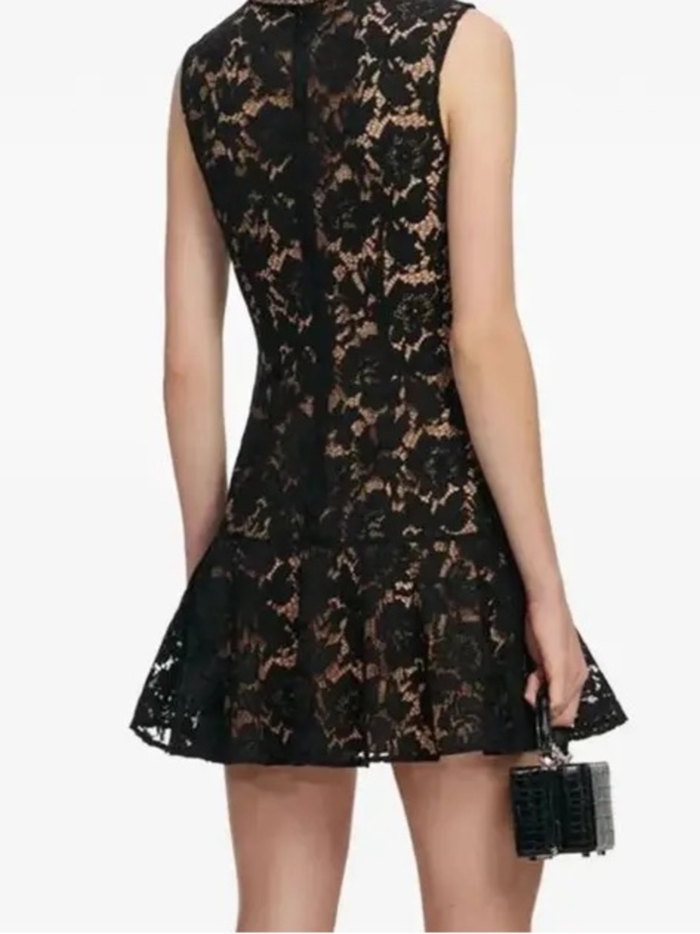 Black Sleeveless Lace Mini Dress with Flared Skirt